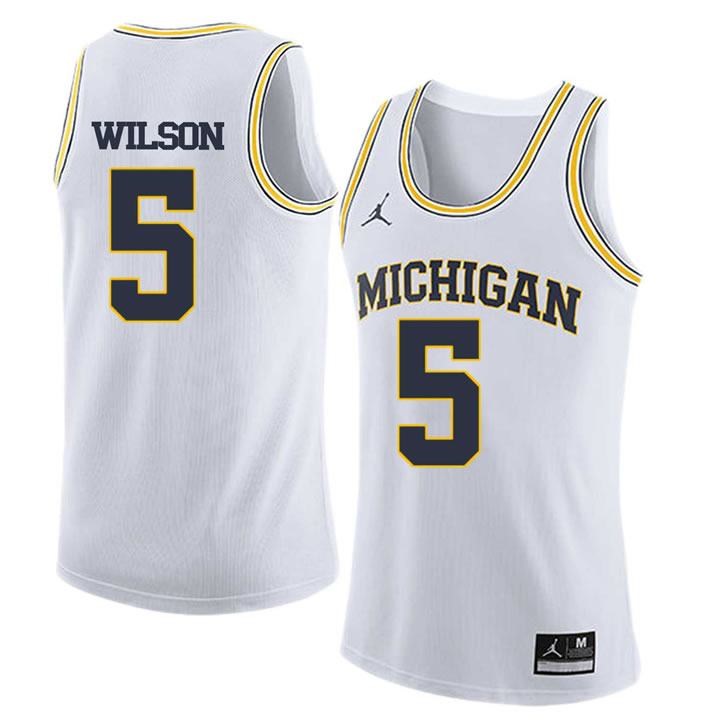 University of Michigan #5 D.J. Wilson White College Basketball Jersey
